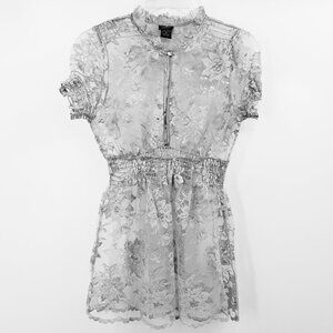 Vintage Y2K Vanity Lace Tunic Top Juniors M Silver Gray Sheer Romantic Fairycore